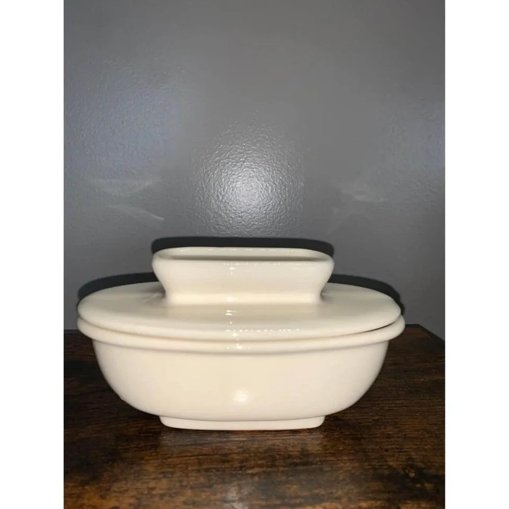 Vintage American Made Butter Keeper Crock Water Seal Dish Soft Butter USA